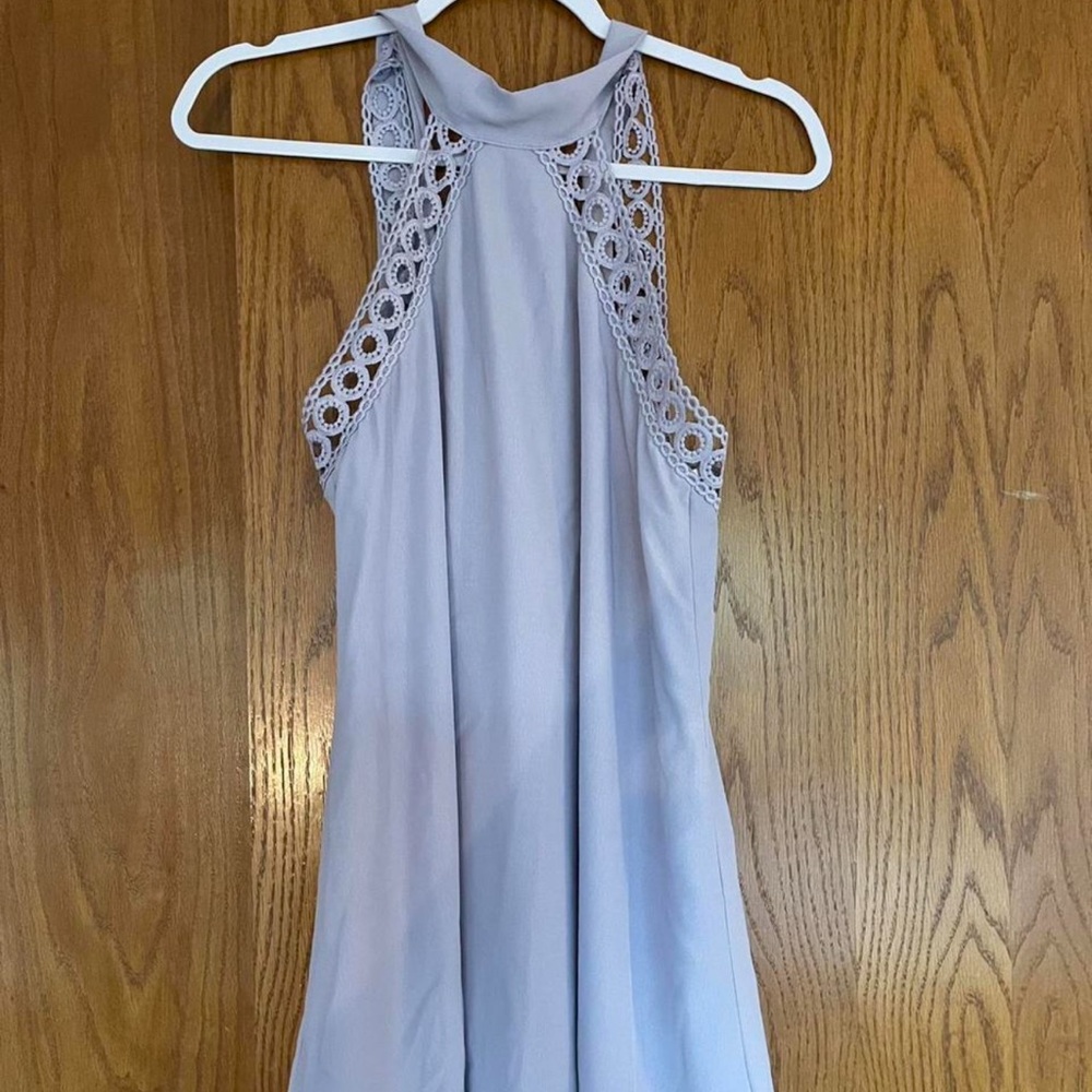 Lulu's Lavender Halter Lace-Trimmed Backless Dress